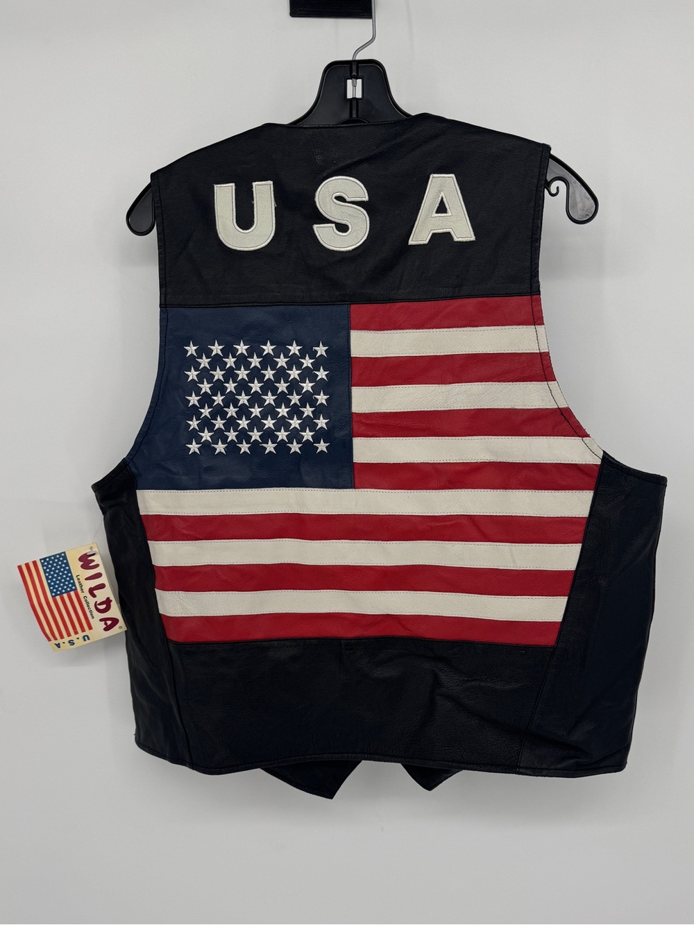 Wilda American Flag USA Biker Vest Black - size XXL - NWT Genuine Leather